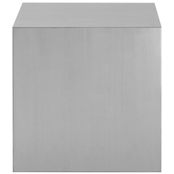 Modern Cube Stainless Steel Side Table, Silver