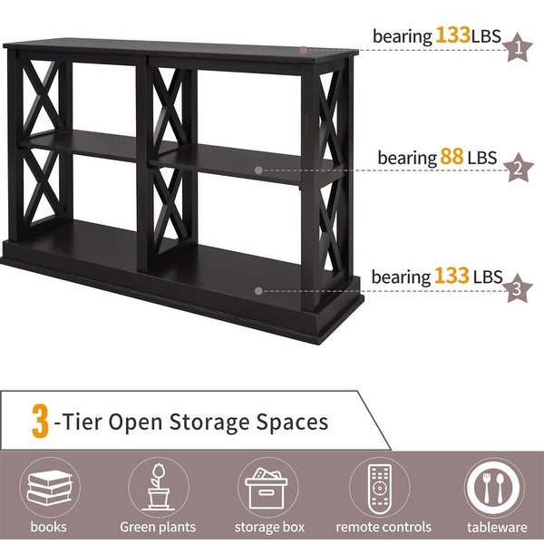 Modern Style Console Table with 3-Tier and Shelves, X Shape Legs