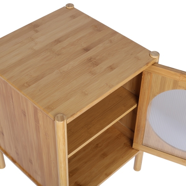 1 Door nightstand,Bamboo Mid Century Modern Nightstand