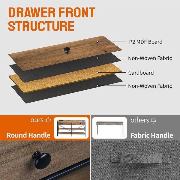 Console Table with Outlets and USB Ports, Narrow Entryway Table with 3-Drawer