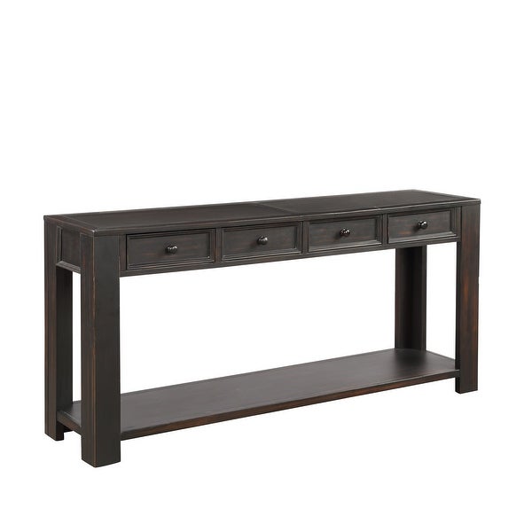 Chic Console Table Side Table with 4 Drawers and Bottom Open Shelf, Solid Wood Sofa Table Entryway Table for Entryway Living Room