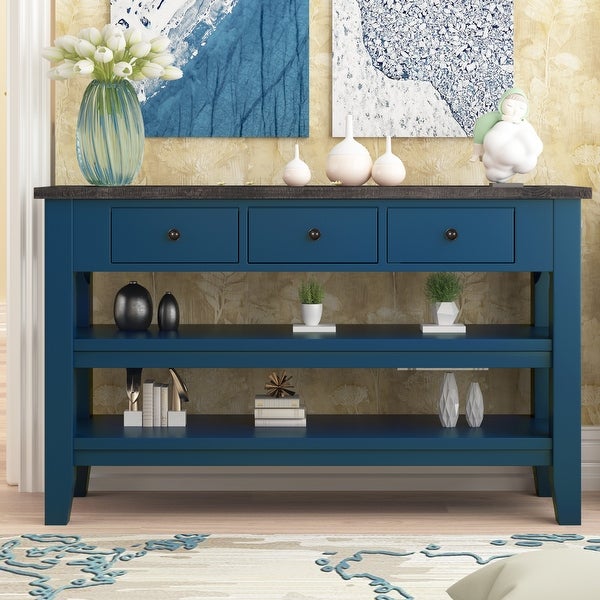 48'' Modern Console Table Sofa Table with 3 Drawers and 2 Shelves, Entryway Table with PineWood Top for Living Room and Hallway