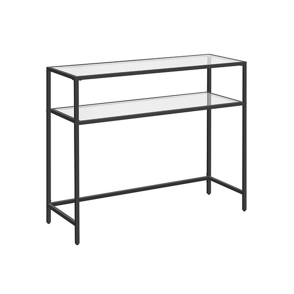 Console Table, Modern Sofa or Entryway Table, Tempered Glass Table, Metal Frame, 2 Shelves, Adjustable Feet, for Living Room