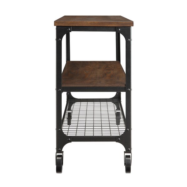 Avery Industrial Wood and Metal Console Table with Wheels, Black/Brown Finish