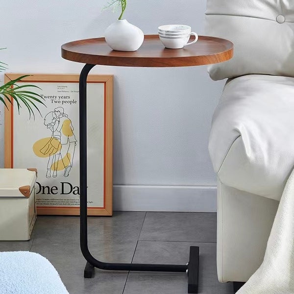 2-pieces Brown C-shaped Side Table