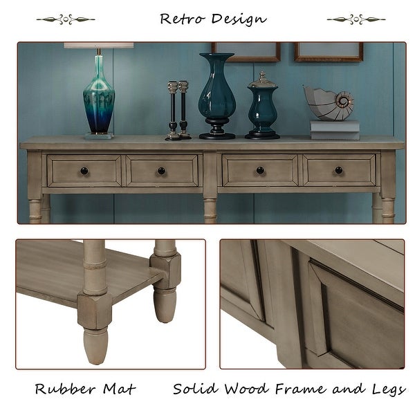 Solid Wood Sofa Table Console Table with 2 Drawers and Open Bottom Shelf, Classic Rustic Entryway Table Side Table for Living Room