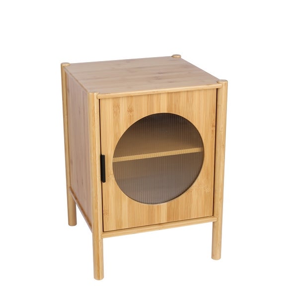 1 Door nightstand,Bamboo Mid Century Modern Nightstand,Bedside Table Accent End Table Side Table for Bedroom