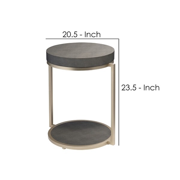 Metal Side Table with Round Top and Bottom, Gray and Silver
