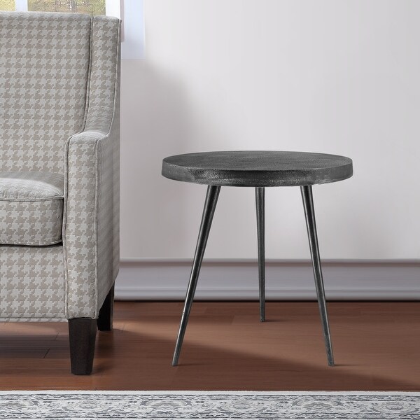 23 Inch Round Modern Minimalist Metal Side Table with Tripod Base, Charcoal Black