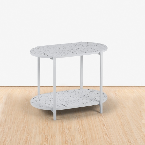 2-Tiers Oval End Table, Modern Marble Small Side Table