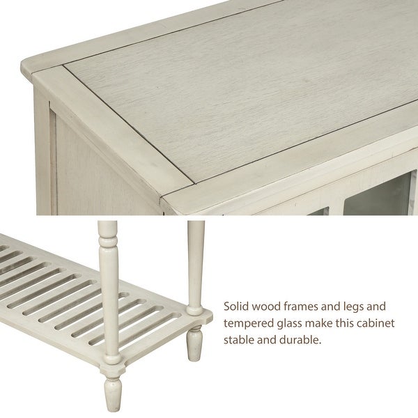 Farmhouse Distressed Sideboard Buffet Console Table with 2 Glass Front Cabinets, 2 Drawers and Slatted Bottom Shelf