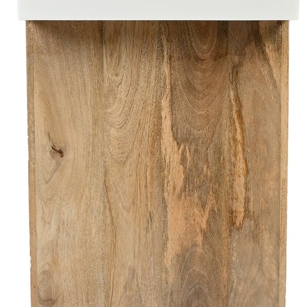Kerry 48 Inch Rectangular Mango Wood Console Table, Sled Base, Glossy White, Natural Brown