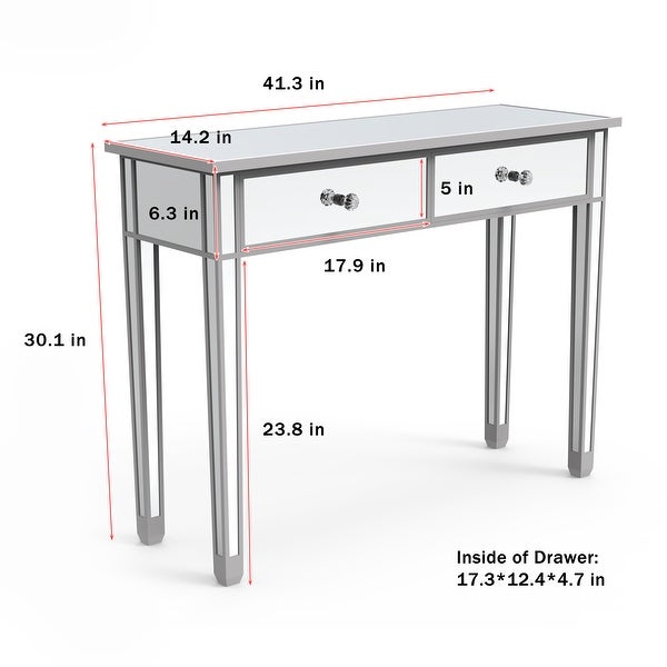 Mirrored Console Table Entry Table with 2 Drawers, Accent Sofa Table for Living Room