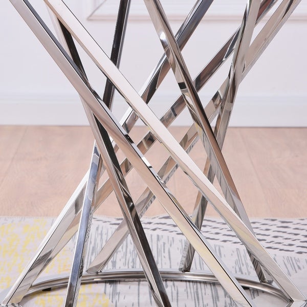 Round Glass Top Side Table with Stainless Steel Frame for Living Room, Modern Spiral Center Table Small Coffee Table End Table