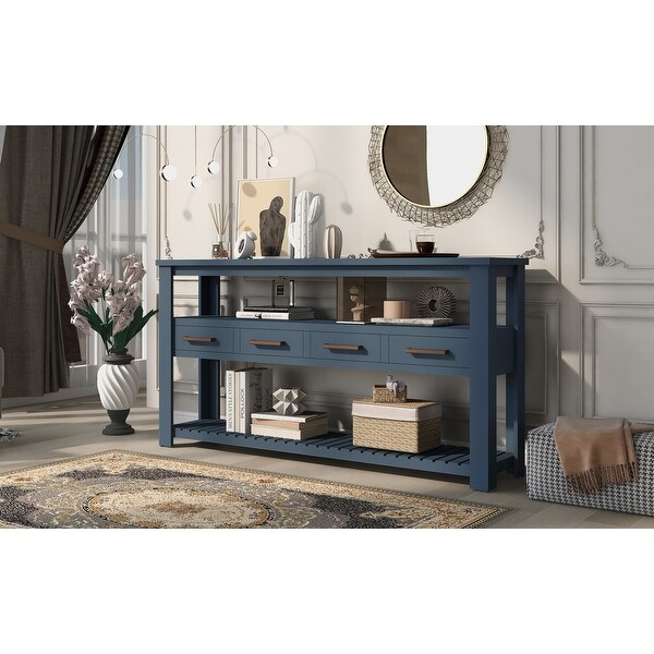 62.2'' Console Table Sofa Table for Living Room with 4 Drawers and 2 Shelves, Multifunction Vintage Console Table for Hallway