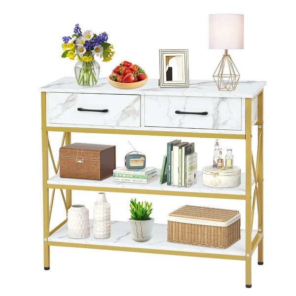 Kinbor Console Table with Drawers, Modern Entryway sofa Table w/ 3 Tiers Storage Shelves for Entryway, Living Room Furniture
