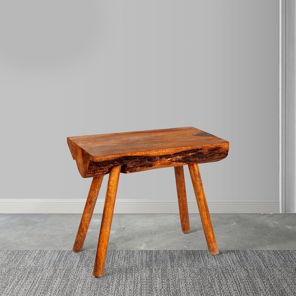 18 Inch Rectangular Mango Wood Accent Side Table with Live Edge Log Top, Warm Brown