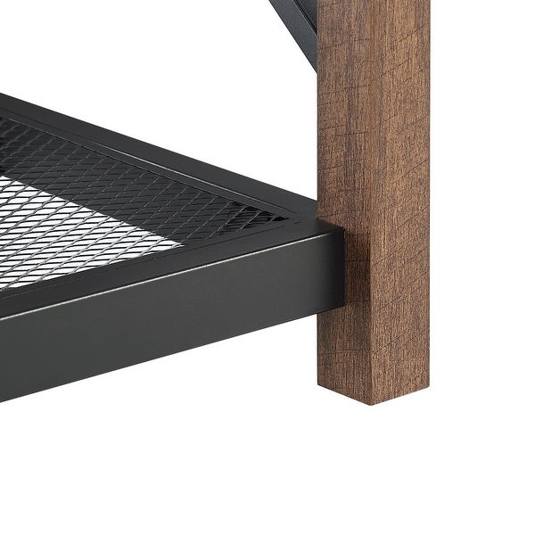 Farmhouse Wood Side Table, Nightstand with Mesh Shelf