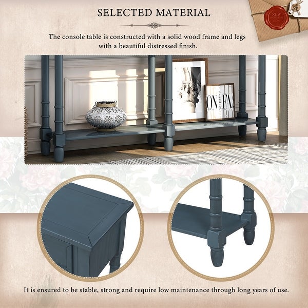 Rustic Console Table with 2 Storage Drawers and Round Deco Knob, Sofa Table with 1 Bottom Storage Shelf