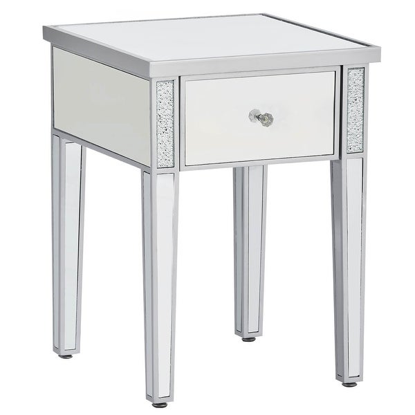 Modern Glass Mirrored End Table w/Drawer, Corner Table for Living Room