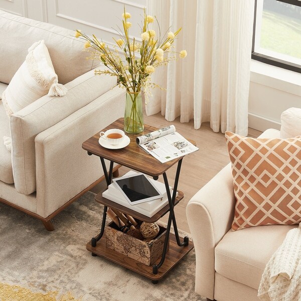 VECELO Modern 3-tier Side Table/End Table, X-cross Metal Frame Storage Shelf - (Set of 2)