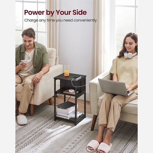 Side Table with Charging Station, 3-Tier End Table with USB Ports and Outlets, Nightstand for Living Room, Bedroom