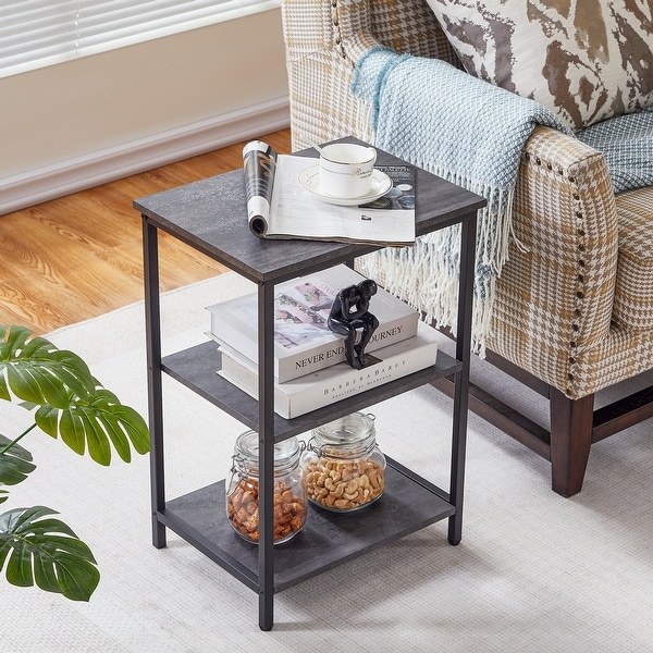 Set of 2 End Table With Wood Storage Shelf, 3-Tier Bedside Sofa Side End Table Storage Display Shelf