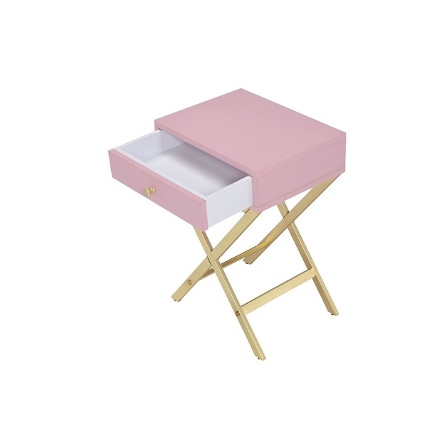Modern Coleen Side Table with 1 Drawer, Pink and Gold