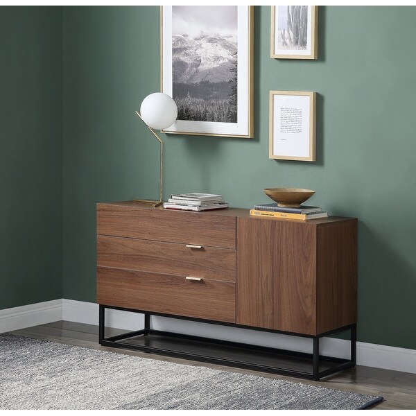 Console Table in Walnut and Black Finish Retro Design Console Table with Two Open Shelves, Console Tables