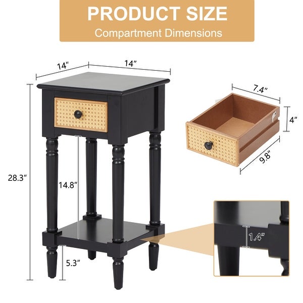 Kinbor 1-Drawer Wood Storage Side Table Nightstand End Table for Living Room Bedroom Entryway, Black - 28