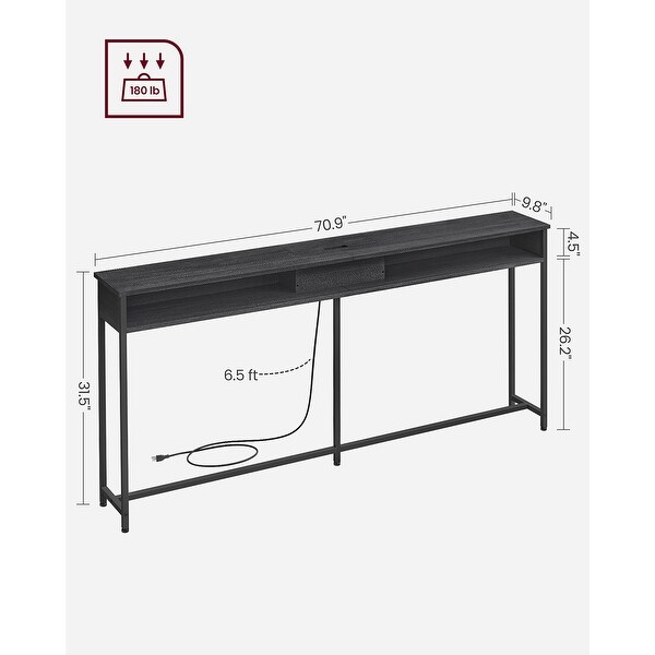 Narrow Console Table - 70.9 Inch Sofa Table with 2 Outlet and 2 USB Ports, Long Entryway Table, Home Office or Living Room
