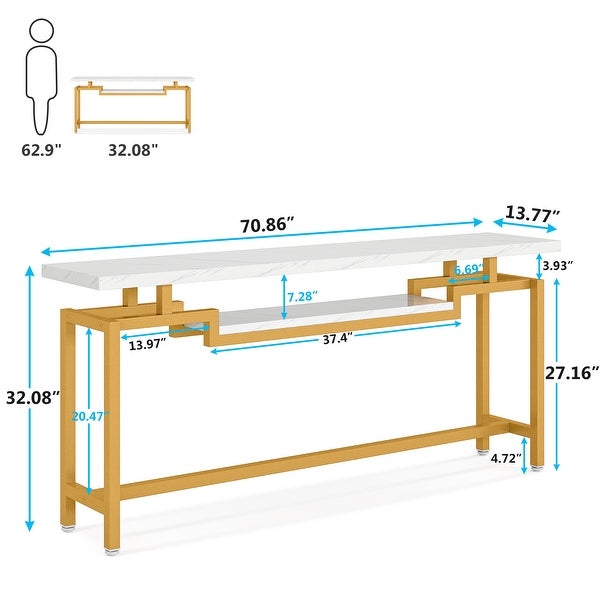 Brown/ Black 70.86 Inches Industrial Extra Long Console Entryway Table, White/ Gold Modern 2-Tier TV Stand