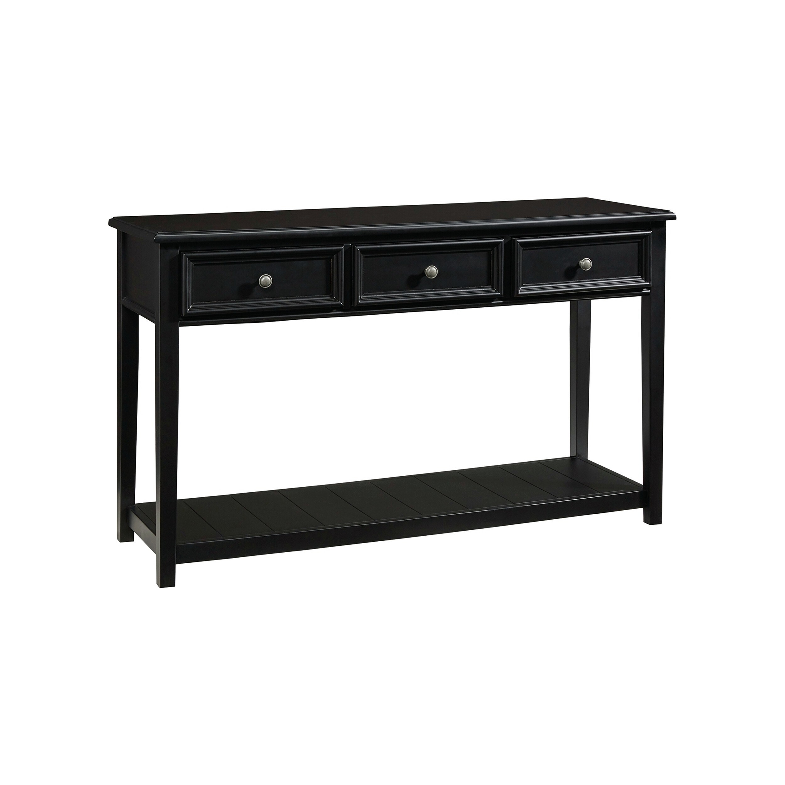Billy 50 Inch Sofa Console Table, 3 Drawers and Plank Style Shelf, Black