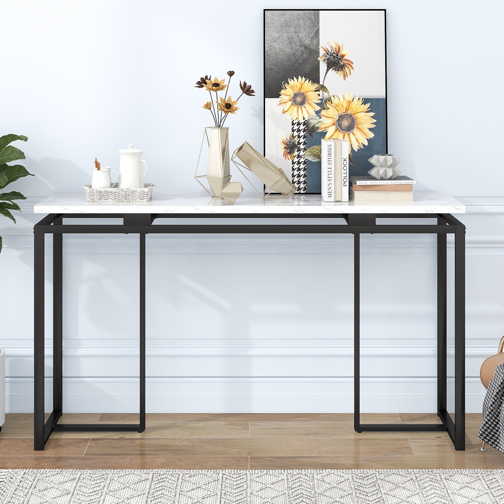 63'' Modern Console Table, Extra Long Entryway Table with Metal Frame for Entryway, Hallway, Living Room, Foyer, Corridor