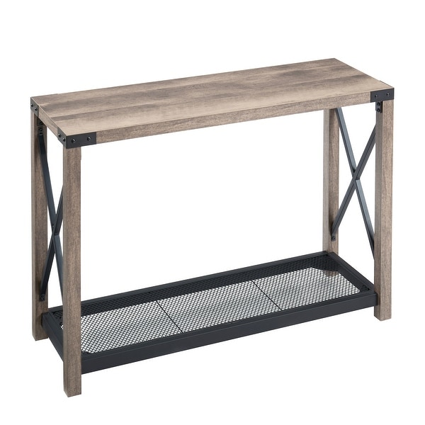 Farmhouse Entry Table, Industrial Sofa Table with 2 Tier Console Table
