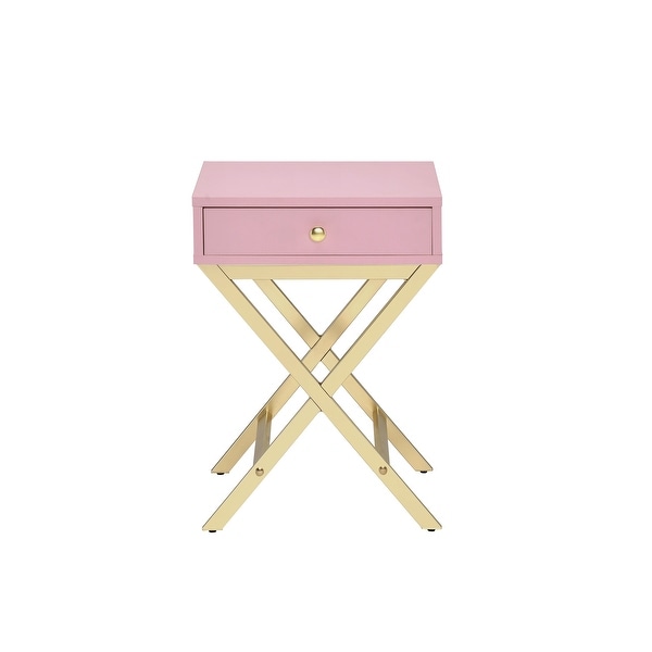 Modern Coleen Side Table with 1 Drawer, Pink and Gold