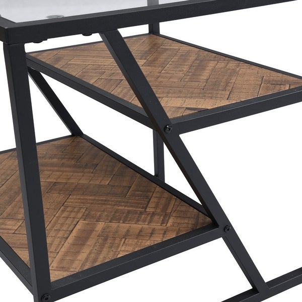 Side Table, End Table with Storage Shelf, Tempered Glass Coffee Table with Metal Frame