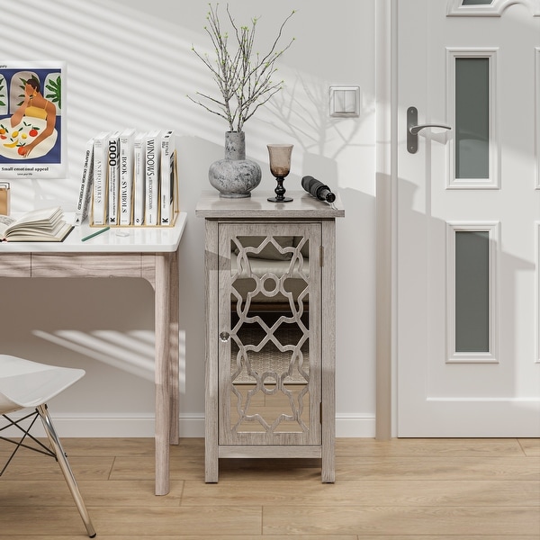 COZAYH Modern Farmhouse Cabinet with 2 Shelves, Retro Tall Nightstand End Table for Bedroom, Living Room, Light Gray