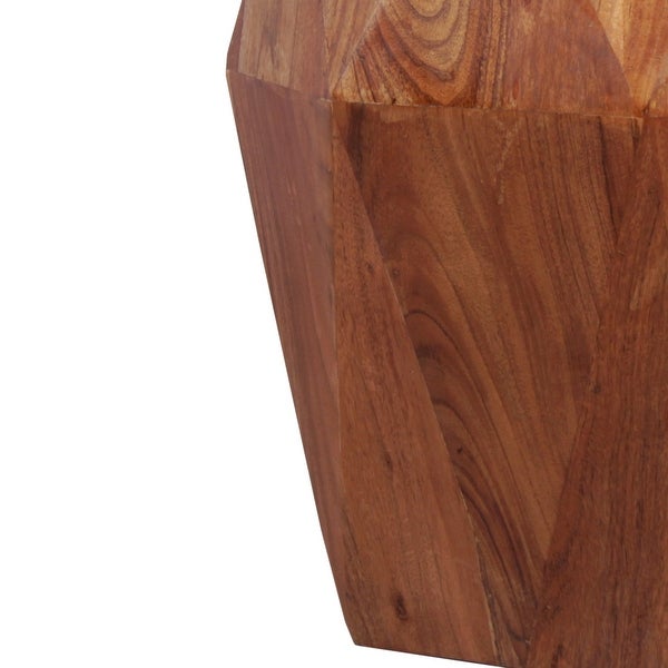 Bon 22 Inch Artisanal End Side Table, Multifaceted Solid Acacia Wood, Octagon Top, Warm Brown