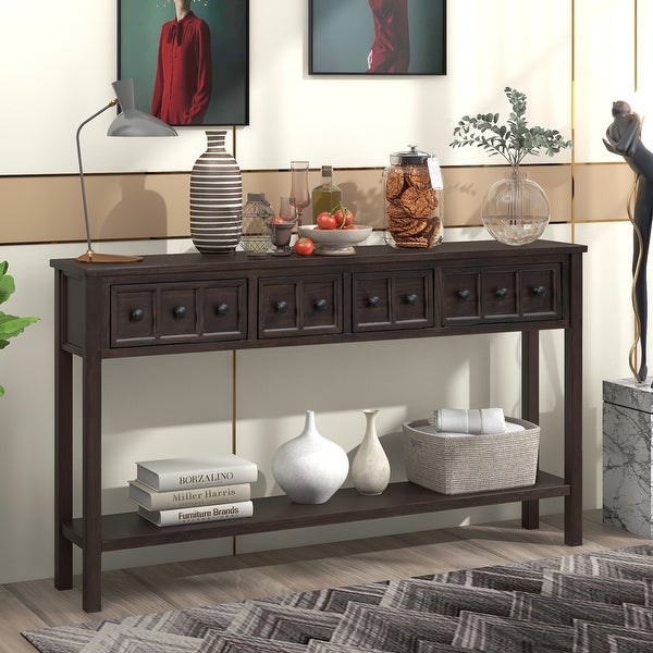 Rustic Entryway Console Table, Sofa Table with 2 Drawers and Shelf