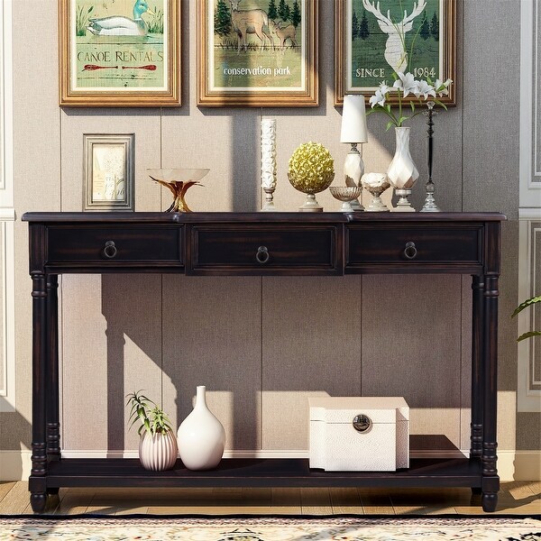 Merax Console Table Sofa Table with Projecting Drawers and Shelf for Entryway