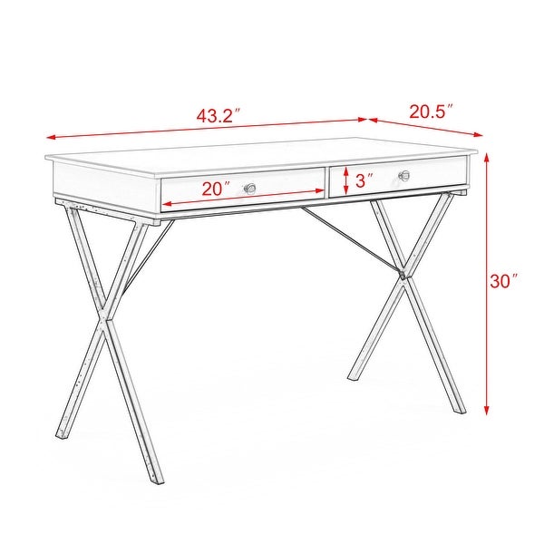 2 Drawers Writing Desk with Stoving Varnish Steel Frame, MDF Table Top