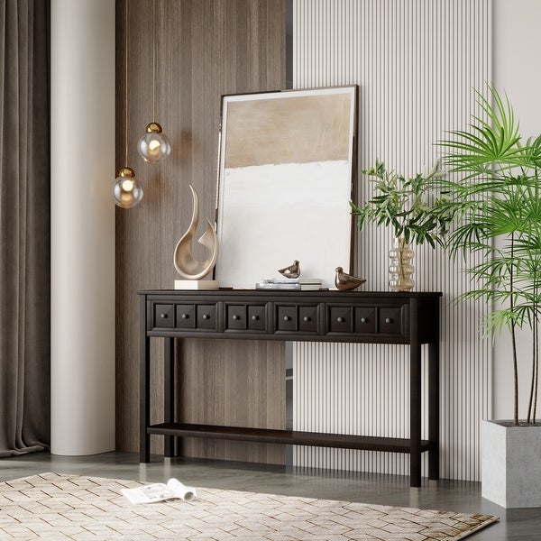 Entryway Console Table, Long Sofa Table with Drawers and Bottom Shelf