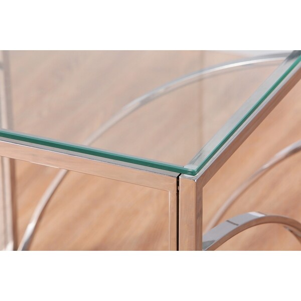 Stainless Steel Coffee Table with Glass Tabletop,Silver