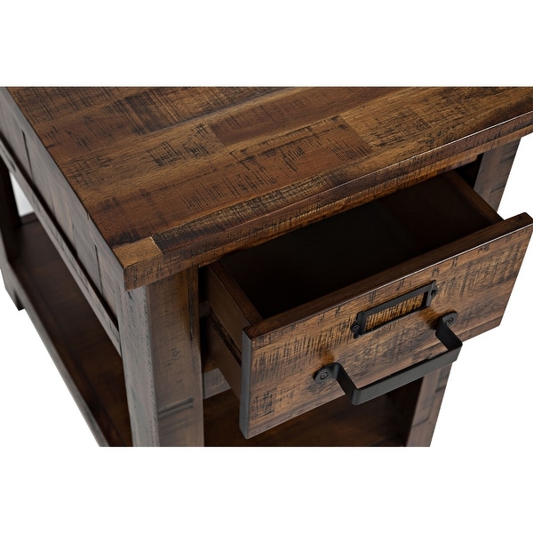 Side Table with 1 Drawer and Plank Style, Rustic Brown