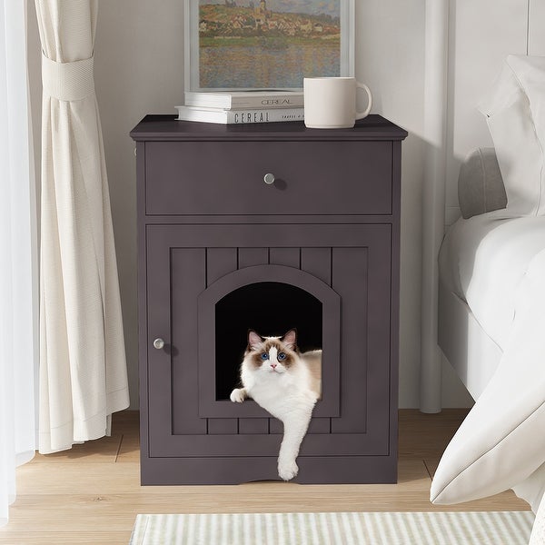 Wooden Pet House Side Table with Drawer,Espresso