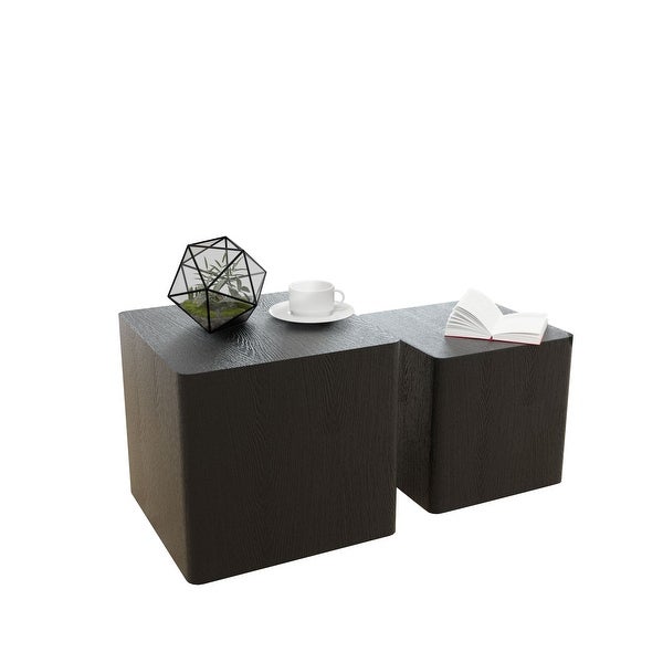 2 Piece Nesting Center Tables Wooden Square Coffee Tables Modern Geometrical Side Tables for Living Room, Bedroom