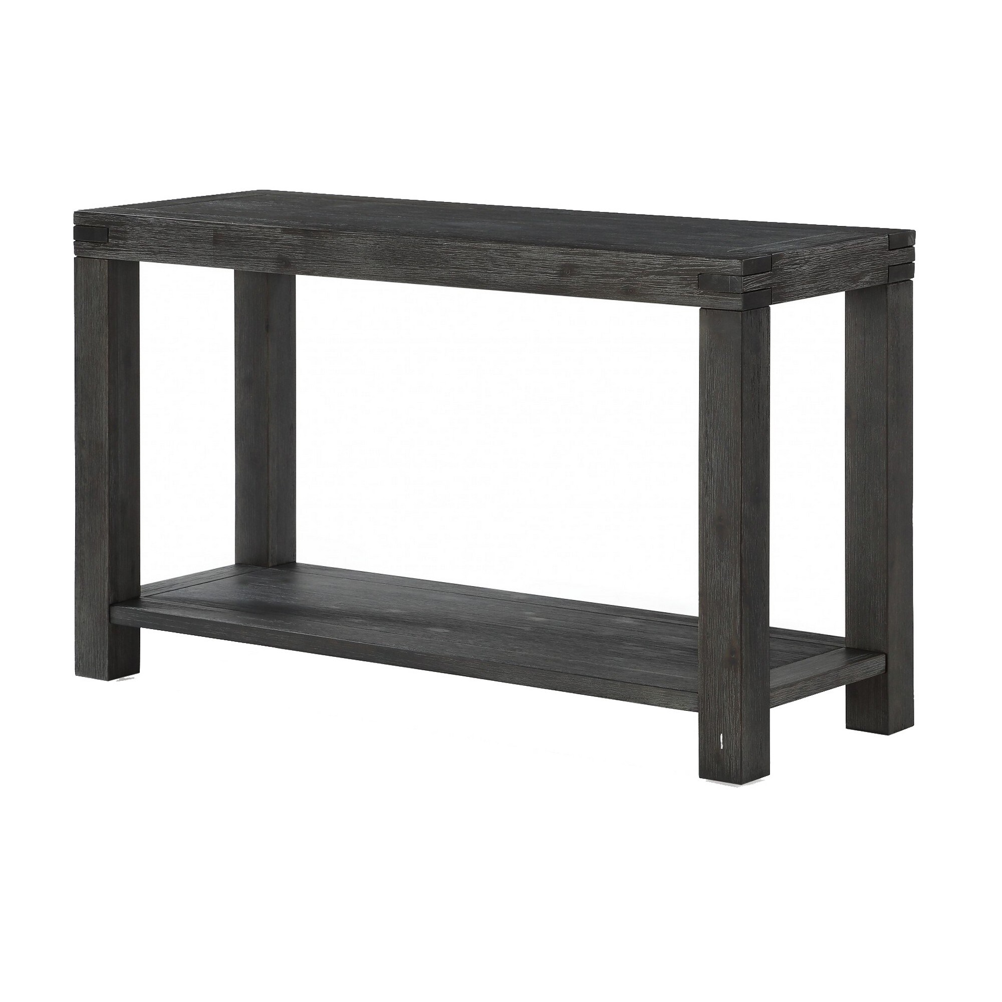 Wooden Console Table with Block Legs and Open Shelf, Dark Gray