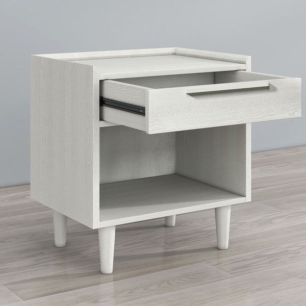 Modern Style Manufactured Wood 1 Drawer Nightstand Side Table with Wood Legs, White