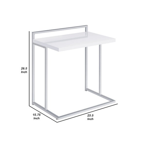 Dey 27 Inch Modern C Side Table, Gloss White Wood Top, Chrome Metal Base